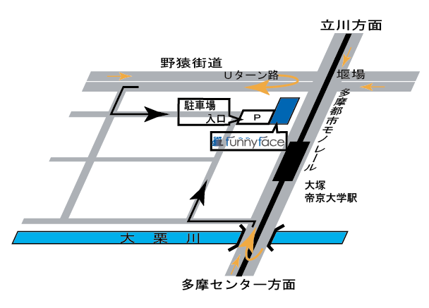 funnyface 駐車場へのアクセスマップ